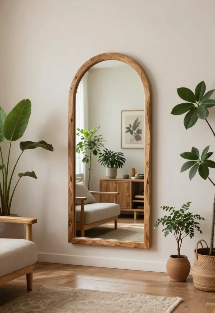 30 Arched Mirror Decor Living Room Ideas for a Chic Modern Look - 22. Nature-Inspired 1