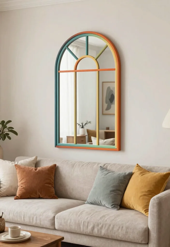 30 Arched Mirror Decor Living Room Ideas for a Chic Modern Look - 24. Color Coordination 1