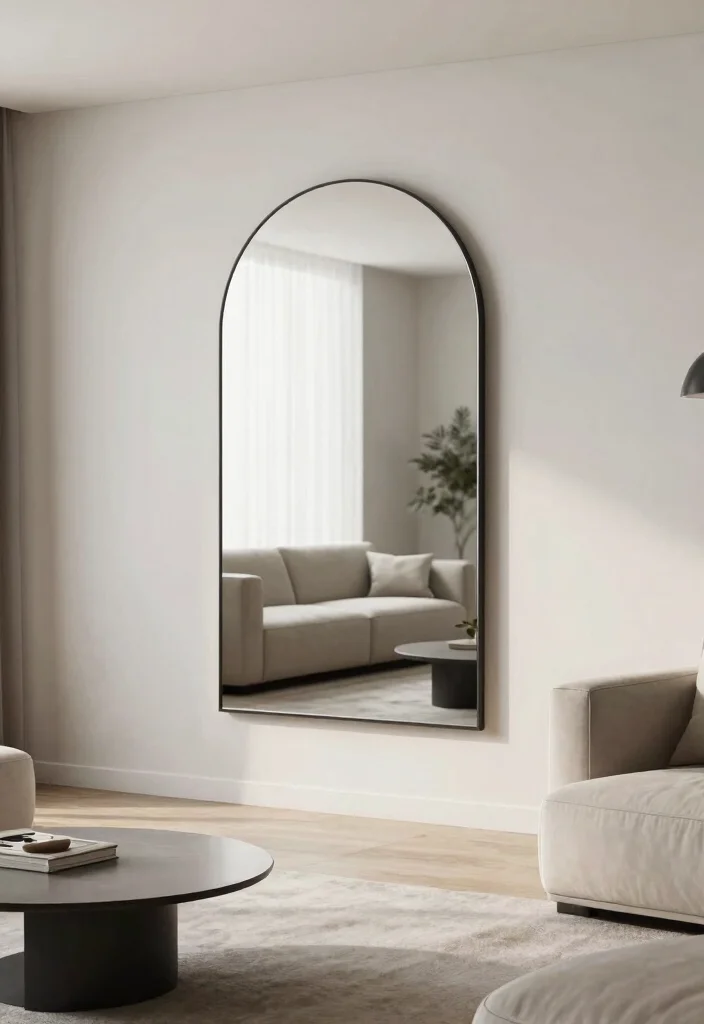 30 Arched Mirror Decor Living Room Ideas for a Chic Modern Look - 28. Floating Features 1