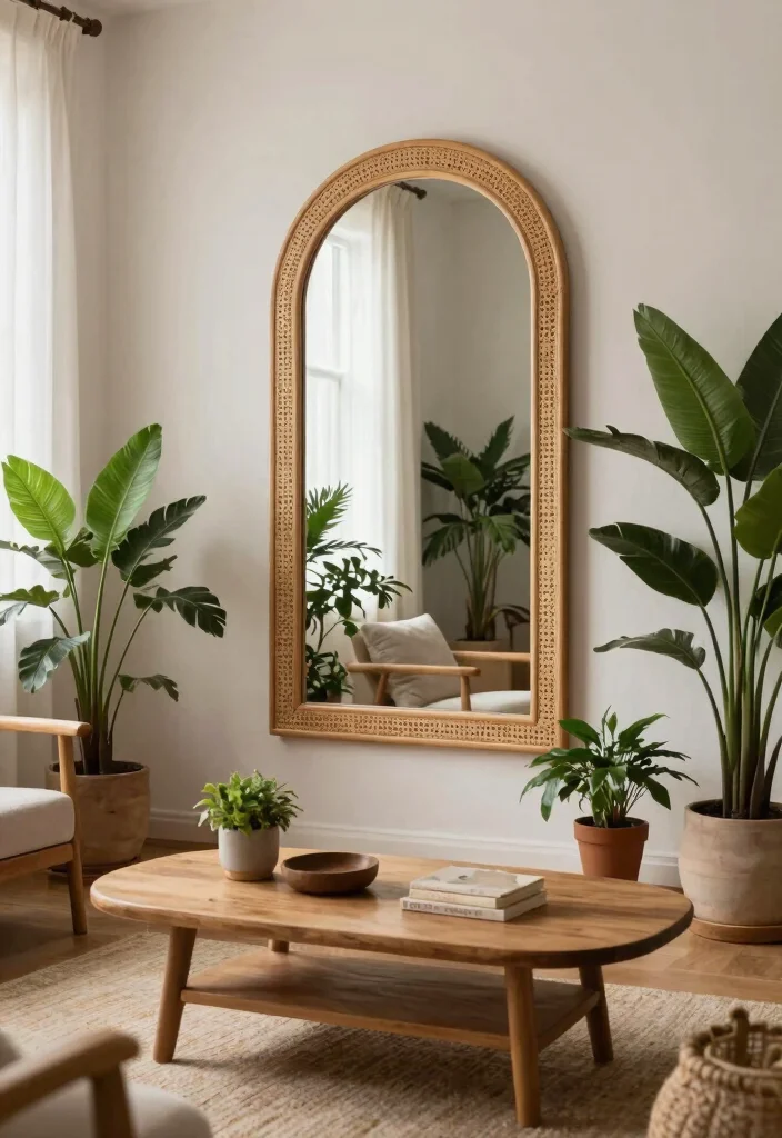 30 Arched Mirror Decor Living Room Ideas for a Chic Modern Look - 5. Natural Elements 1