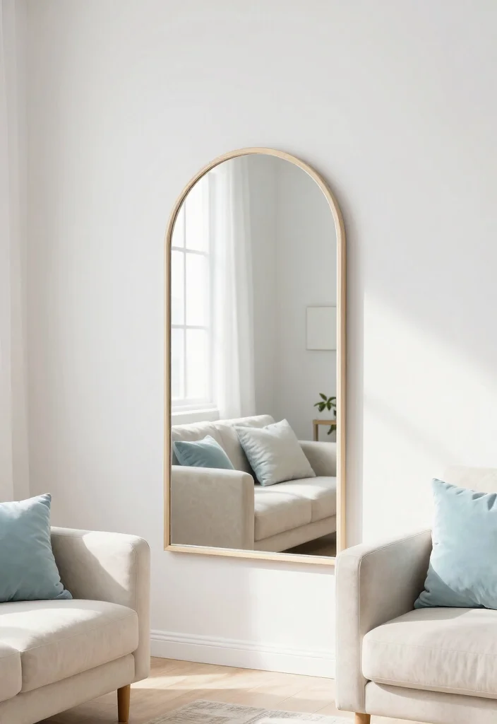 30 Arched Mirror Decor Living Room Ideas for a Chic Modern Look - 8. Light and Bright 1
