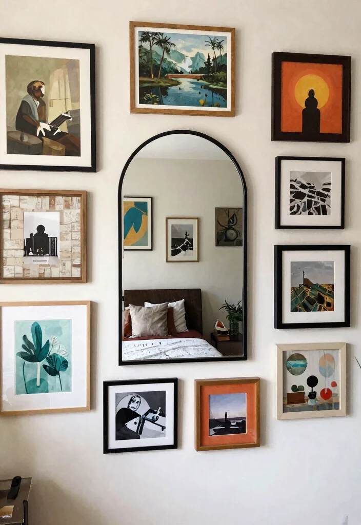 30 Arched Mirror Decor Living Room Ideas for a Chic Modern Look - 9. Artistic Arrangement 1