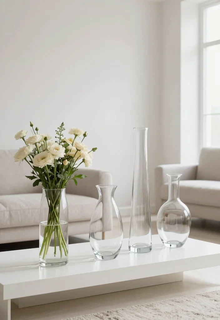 30 Big Vases Decor Living Room Ideas for Elegant Statement Style - 12. Minimalist Clear Glass Vases 1
