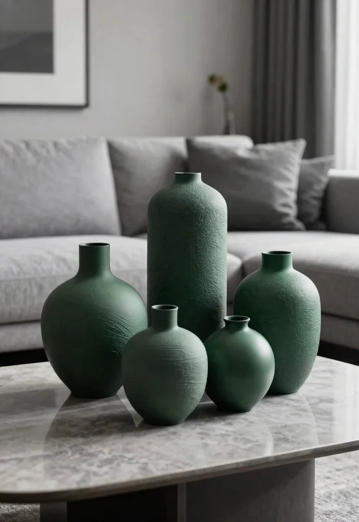 30 Big Vases Decor Living Room Ideas for Elegant Statement Style - 14. Monochrome Textured Vases 1