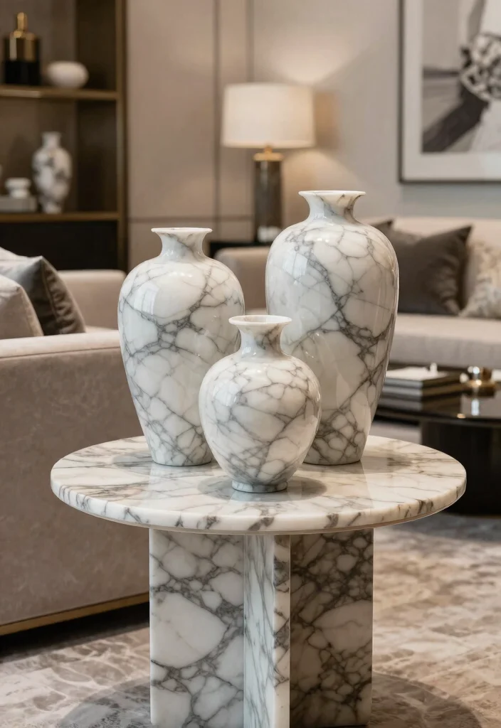 30 Big Vases Decor Living Room Ideas for Elegant Statement Style - 15. Elegant Marble Vases 1