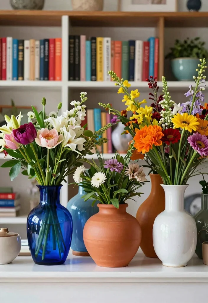 30 Big Vases Decor Living Room Ideas for Elegant Statement Style - 2. Eclectic Mixed Media Vases 1