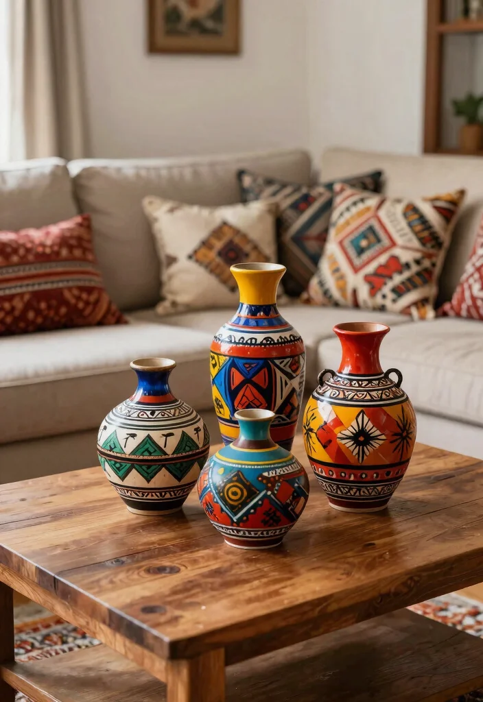 30 Big Vases Decor Living Room Ideas for Elegant Statement Style - 27. Ethnic Print Vases 1