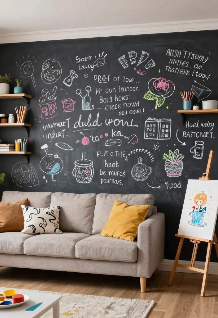 30 Big Wall Decor Living Room Ideas for a Bold Stylish Look - 11. Chalkboard Wall Art 1