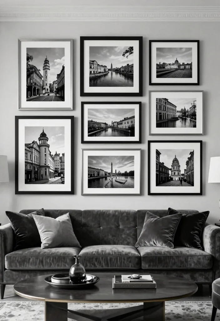 30 Big Wall Decor Living Room Ideas for a Bold Stylish Look - 14. Black and White Photography 1