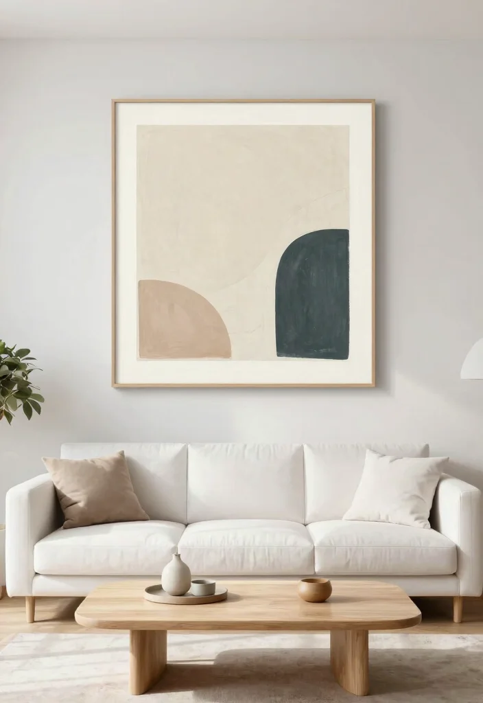 30 Big Wall Decor Living Room Ideas for a Bold Stylish Look - 15. Minimalist Art for a Clean Look 1
