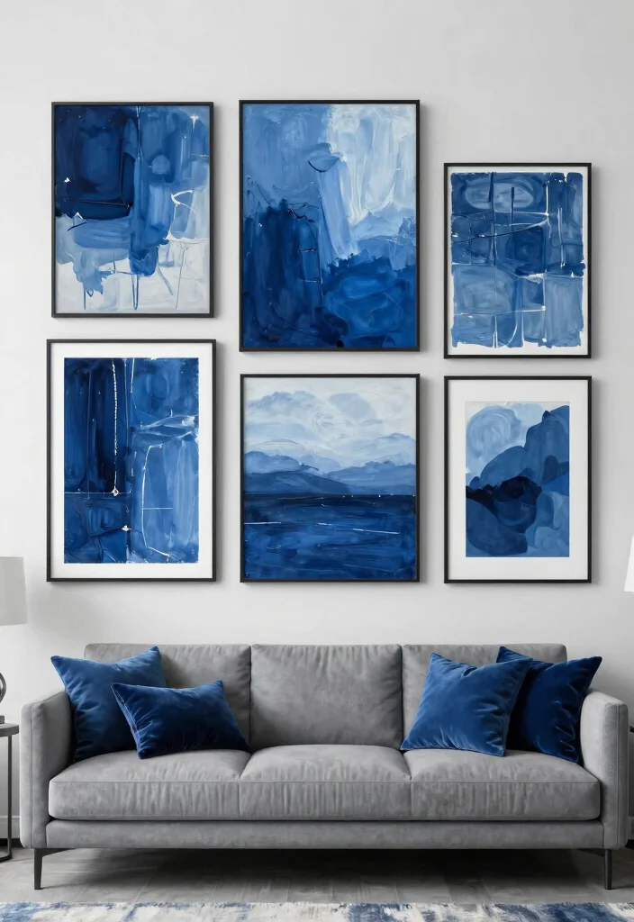 30 Big Wall Decor Living Room Ideas for a Bold Stylish Look - 20. Monochromatic Art Display 1