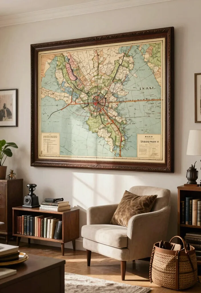 30 Big Wall Decor Living Room Ideas for a Bold Stylish Look - 25. Vintage Maps as Decor 1