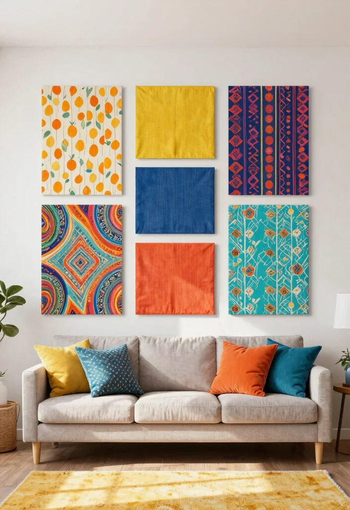30 Big Wall Decor Living Room Ideas for a Bold Stylish Look - 26. Colorful Fabric Panels 1