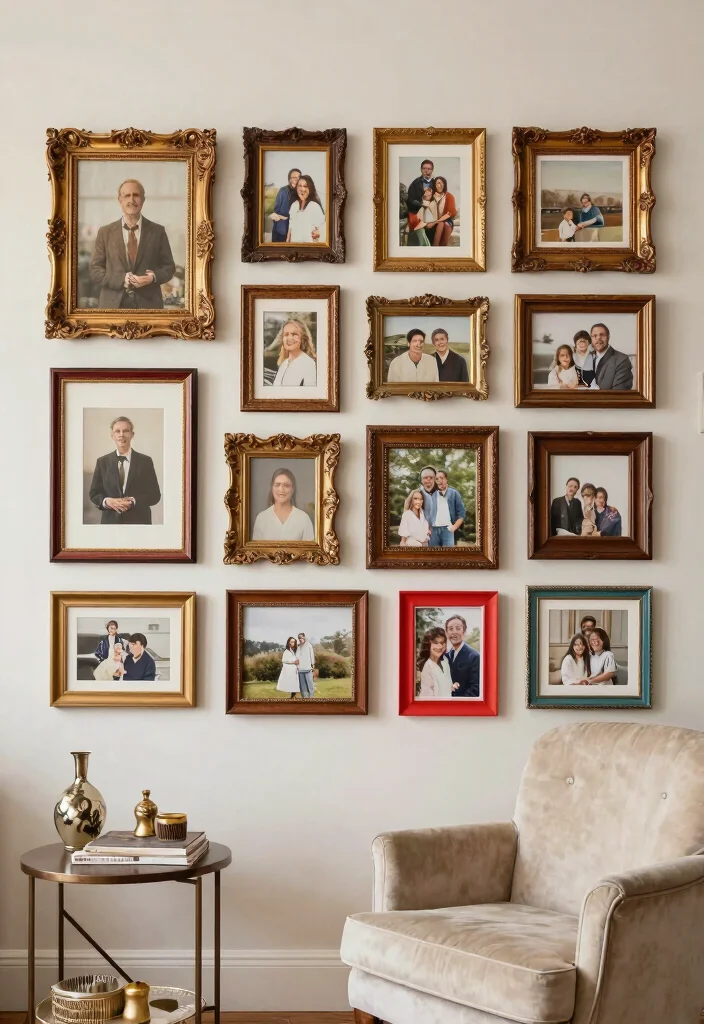 30 Big Wall Decor Living Room Ideas for a Bold Stylish Look - 4. Vintage Frames Gallery 1