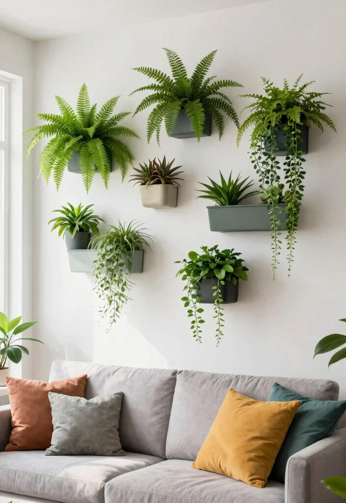 30 Big Wall Decor Living Room Ideas for a Bold Stylish Look - 6. Wall-mounted Plants 1