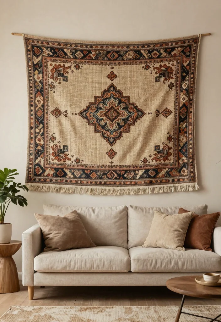 30 Big Wall Decor Living Room Ideas for a Bold Stylish Look - 7. Textile Hangings 1