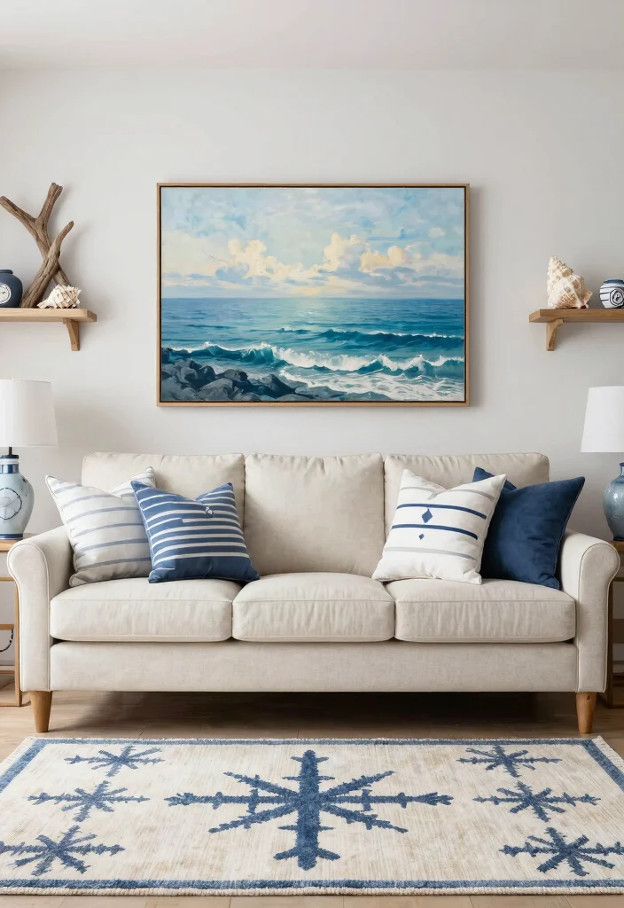 30 Big Wall Decor Living Room Ideas for a Bold Stylish Look - 9. Nautical-Themed Decor 1