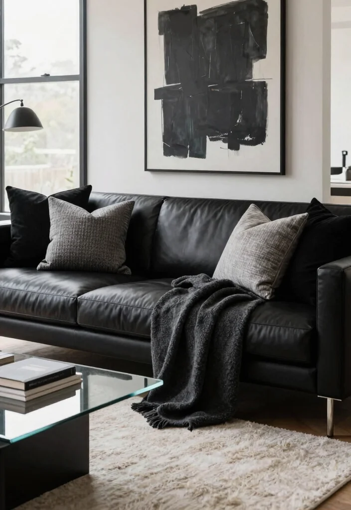 30 Black Leather Couch Living Room Decor Ideas for a Modern Home - 1. Monochromatic Elegance 1