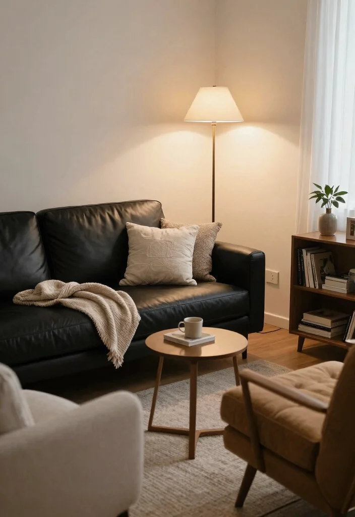 30 Black Leather Couch Living Room Decor Ideas for a Modern Home - 10. Cozy Corner Nooks 1