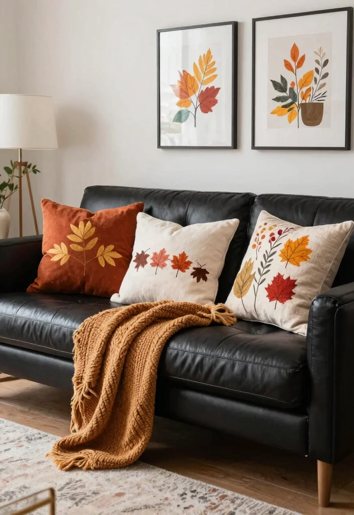 30 Black Leather Couch Living Room Decor Ideas for a Modern Home - 19. Seasonal Decor Changes 1