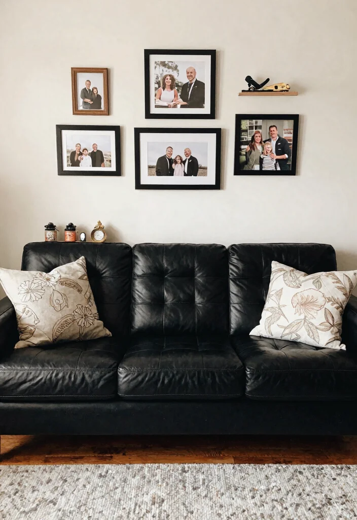 30 Black Leather Couch Living Room Decor Ideas for a Modern Home - 21. Personal Touches 1