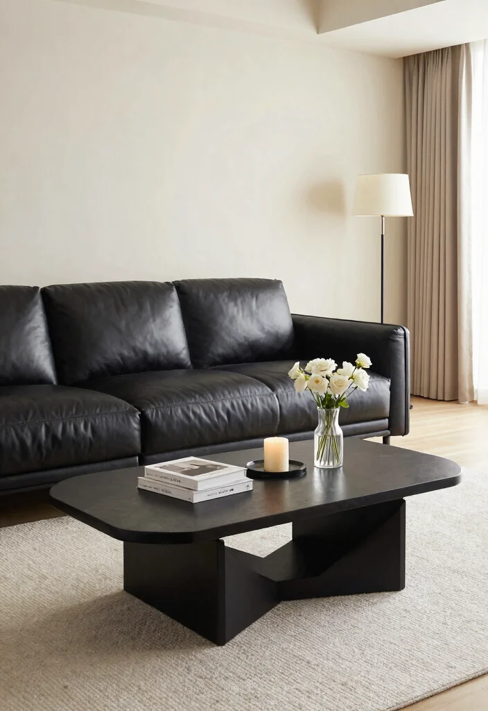 30 Black Leather Couch Living Room Decor Ideas for a Modern Home - 27. Creative Coffee Tables 1
