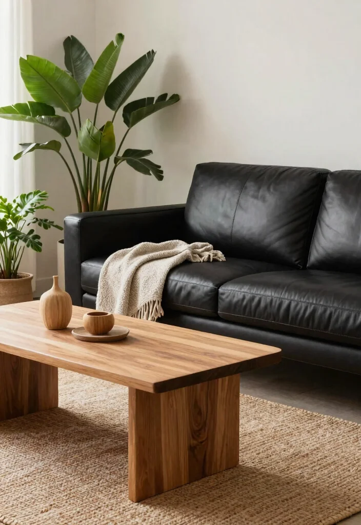 30 Black Leather Couch Living Room Decor Ideas for a Modern Home - 3. Natural Textures 1