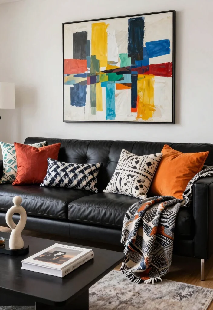 30 Black Leather Couch Living Room Decor Ideas for a Modern Home - 4. Artful Accessories 1