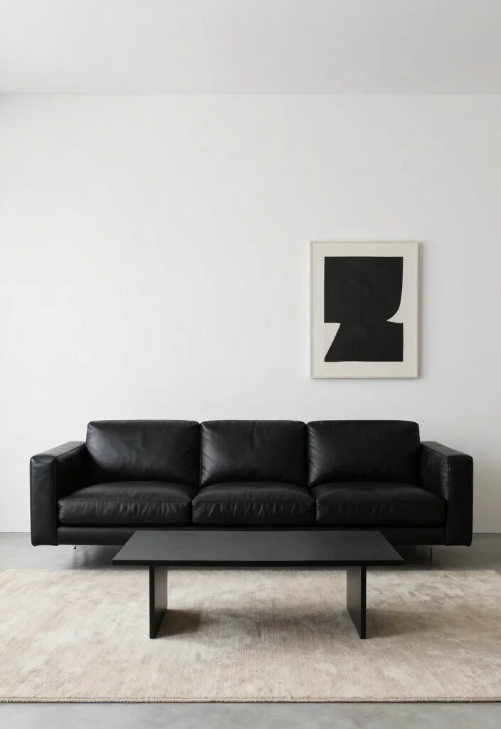 30 Black Leather Couch Living Room Decor Ideas for a Modern Home - 6. Minimalist Magic 1