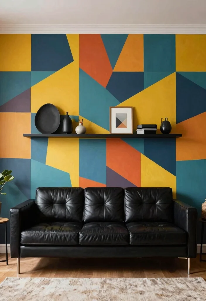 30 Black Leather Couch Living Room Decor Ideas for a Modern Home - 9. Statement Walls 1