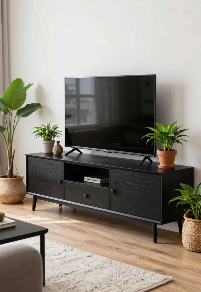 30 Black TV Stand Living Room Decor Ideas for a Sleek Modern Space - 10. Eco-Friendly Decor 1