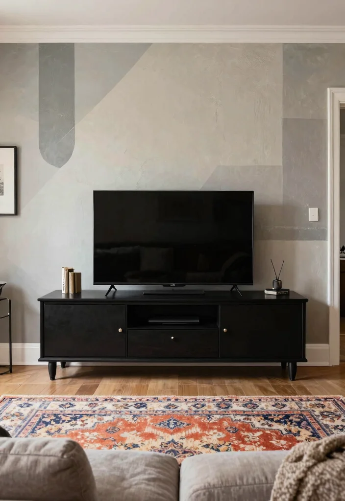 30 Black TV Stand Living Room Decor Ideas for a Sleek Modern Space - 12. Textured Wall Treatments 1
