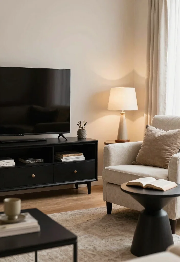 30 Black TV Stand Living Room Decor Ideas for a Sleek Modern Space - 24. Creating a Cozy Reading Nook 1