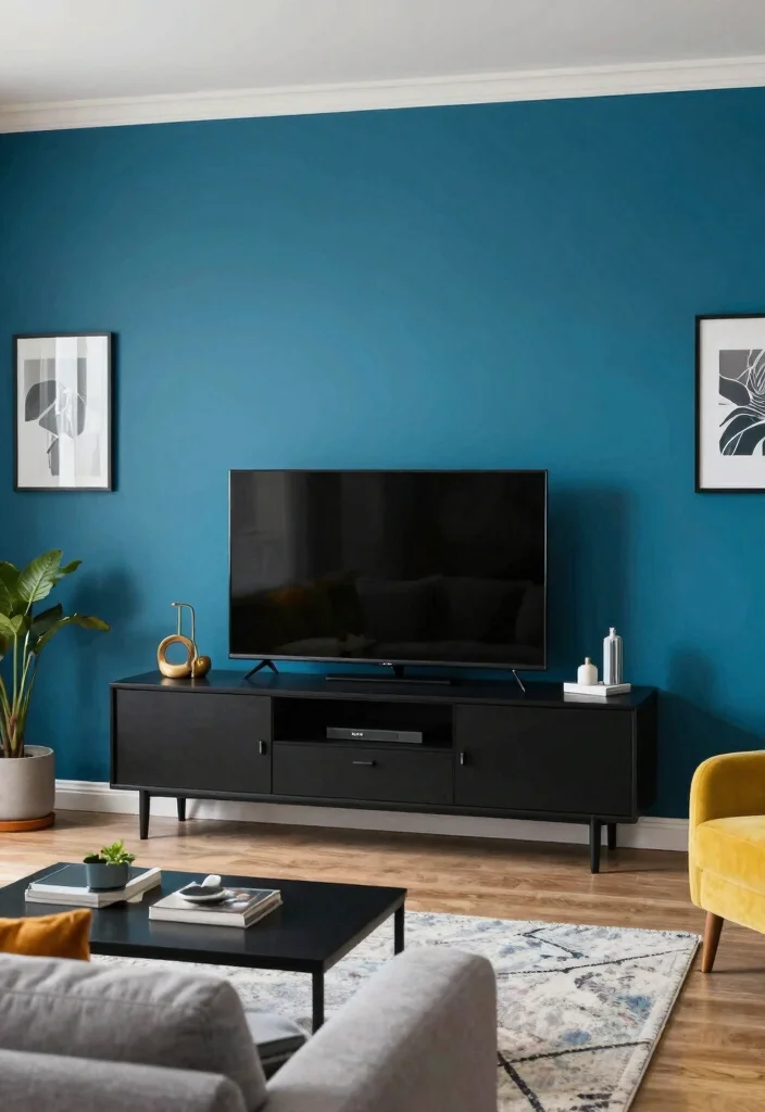 30 Black TV Stand Living Room Decor Ideas for a Sleek Modern Space - 25. Accent Wall Designs 1
