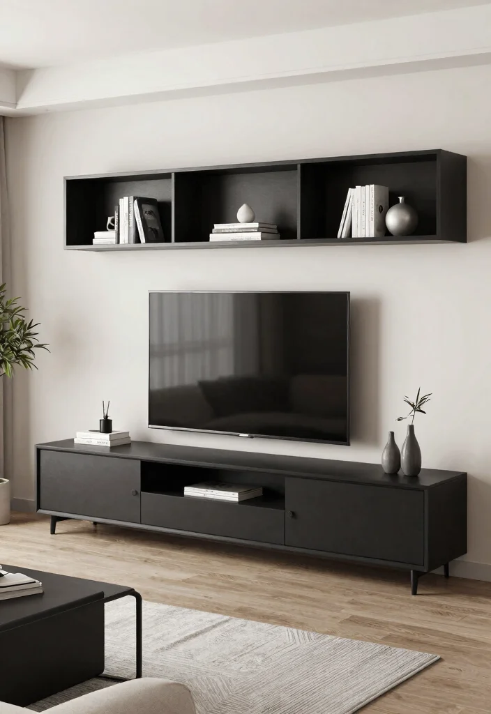 30 Black TV Stand Living Room Decor Ideas for a Sleek Modern Space - 26. Smart Use of Space 1