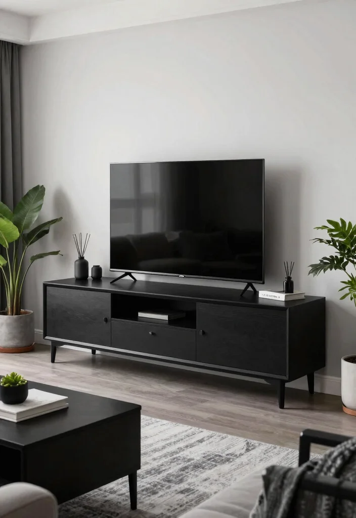 30 Black TV Stand Living Room Decor Ideas for a Sleek Modern Space - 27. Monochromatic Themes 1