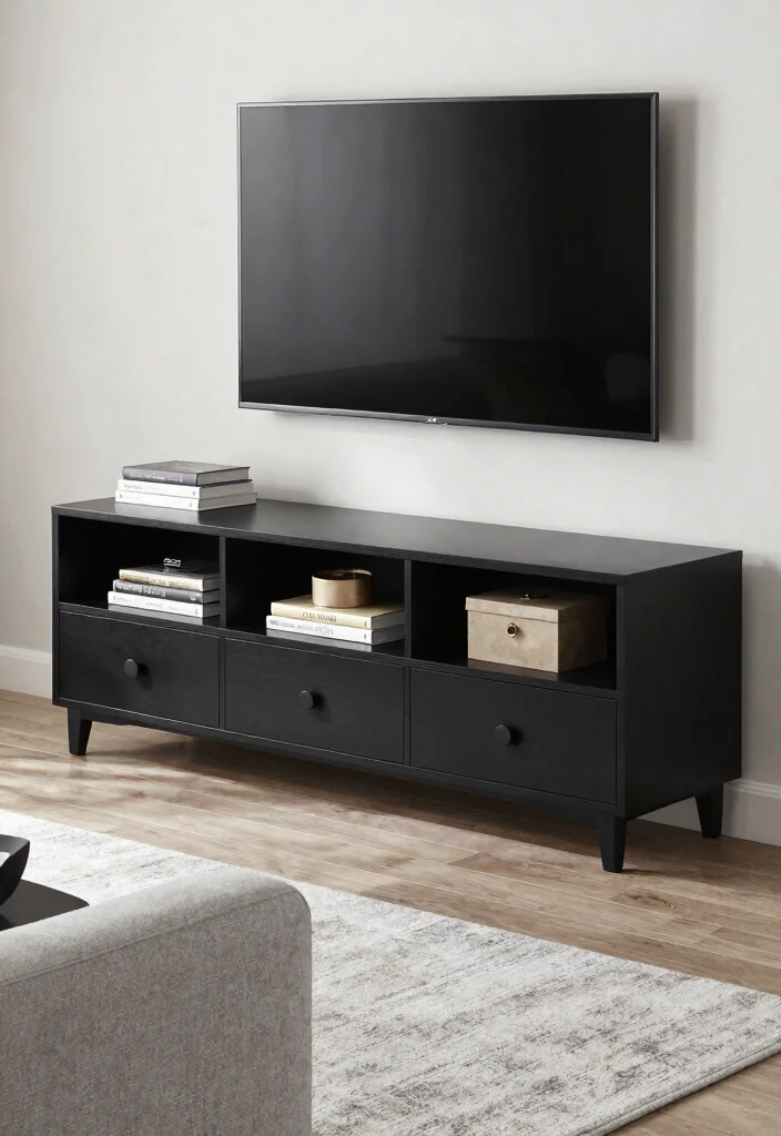 30 Black TV Stand Living Room Decor Ideas for a Sleek Modern Space - 4. Multi-Functional Stands 1