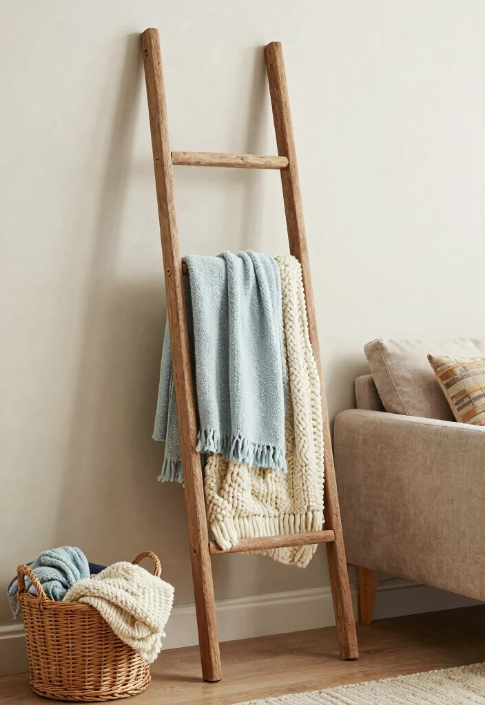 30 Blanket Ladder Decor Living Room Ideas for Cozy Stylish Storage - 1. Classic Wooden Ladder 1