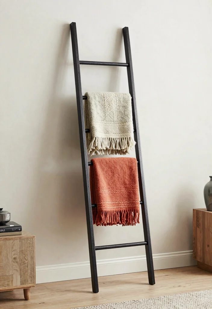 30 Blanket Ladder Decor Living Room Ideas for Cozy Stylish Storage - 16. Stylish Standalone Ladder 1