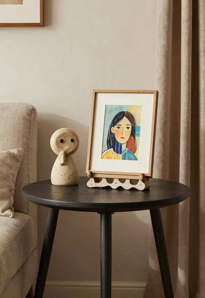 30 Centre Table Decor Living Room Ideas for a Beautiful Styled Setup - 11. Personal Art Displays 1