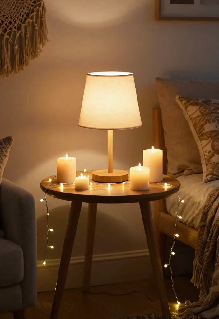 30 Centre Table Decor Living Room Ideas for a Beautiful Styled Setup - 12. Layered Lighting 1