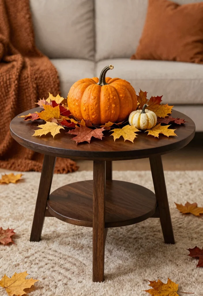 30 Centre Table Decor Living Room Ideas for a Beautiful Styled Setup - 14. Seasonal Decor Touches 1