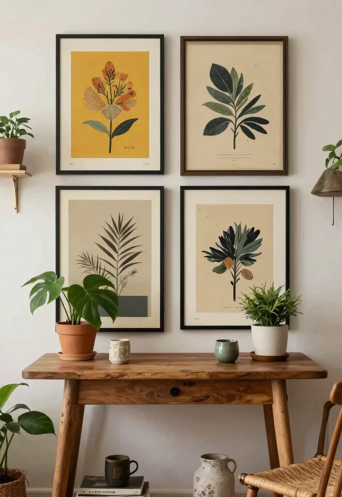 30 Centre Table Decor Living Room Ideas for a Beautiful Styled Setup - 20. Vintage-Inspired Posters 1