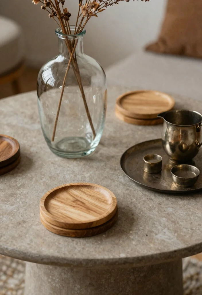 30 Centre Table Decor Living Room Ideas for a Beautiful Styled Setup - 26. Diverse Material Combinations 1