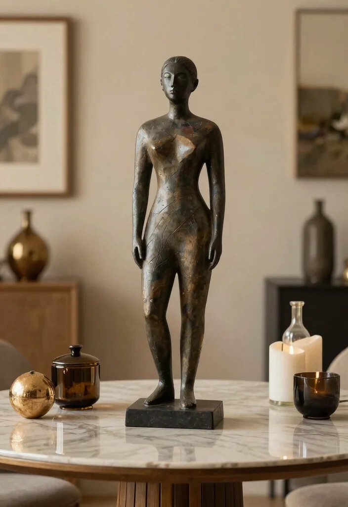 30 Centre Table Decor Living Room Ideas for a Beautiful Styled Setup - 28. Artistic Sculptures 1