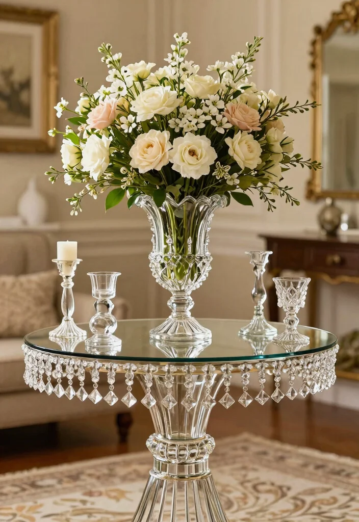 30 Centre Table Decor Living Room Ideas for a Beautiful Styled Setup - 29. Timeless Elegance with Crystal Accents 1