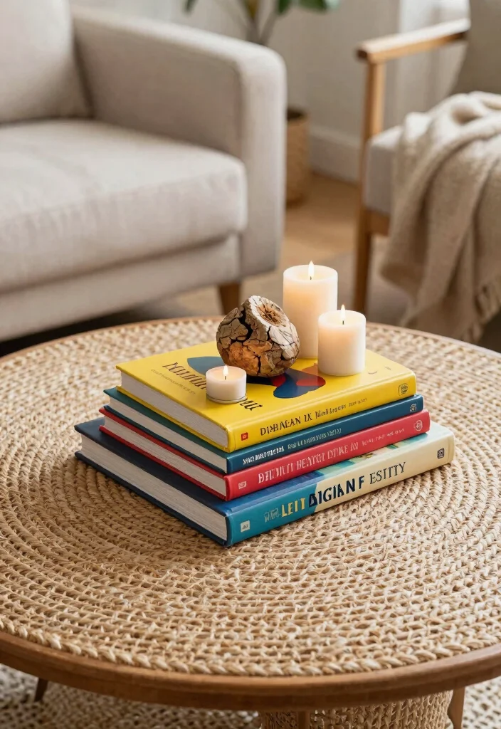 30 Centre Table Decor Living Room Ideas for a Beautiful Styled Setup - 4. Eclectic Coffee Table Books 1