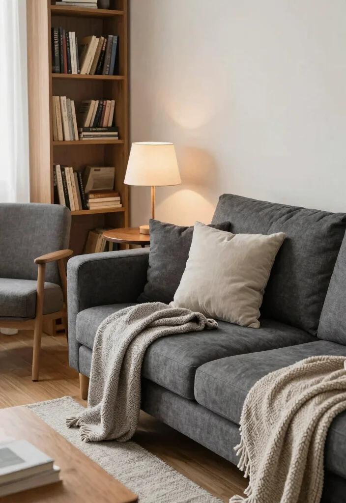 30 Charcoal Grey Couch Living Room Decor Ideas for a Cozy Modern Home - 14. Cozy Nooks 1