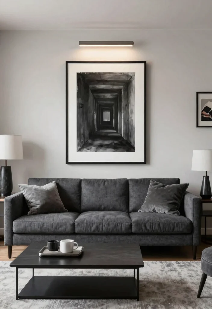 30 Charcoal Grey Couch Living Room Decor Ideas for a Cozy Modern Home - 16. Creating a Focal Point 1