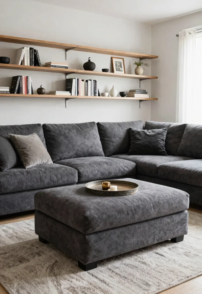 30 Charcoal Grey Couch Living Room Decor Ideas for a Cozy Modern Home - 18. Functional Storage Solutions 1